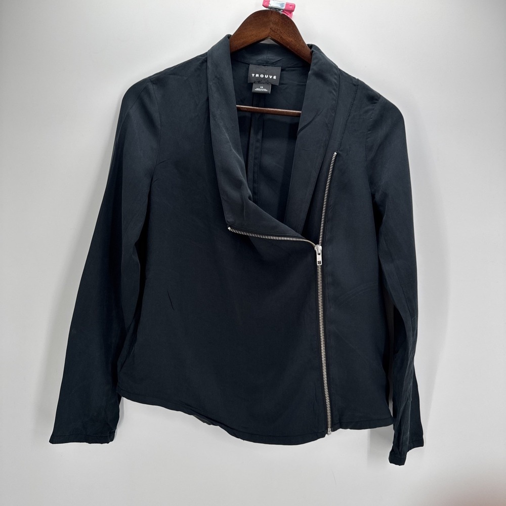 Trouvé Women's XS Black Moto Jacket Asymmetrical Zip Modal Biker Minimalist